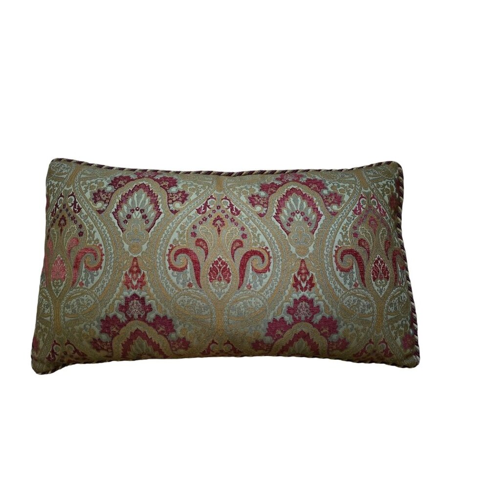 Gold &‎ Red Jacquard Throw Pillow With Braided Trim 35" X 20"